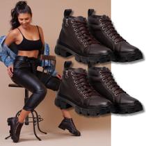 Kit Conforto Feminino, 2 Pares De Coturno Marrom, Sola Borracha Antiderrpante, Elegância. Kit Conforto Feminino, 2 Pares De Coturno Marrom, Sola Borracha Antiderrpante, Elegância.