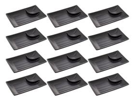 Kit Conj 12 Pratos Com Molheira Travessa Melamina Sushi Comida Japonesa Restaurante Multiuso Molhos