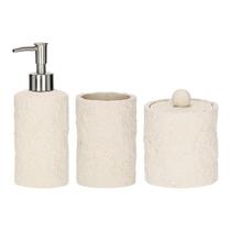 Kit Conj 3 Peças Banheiro Poliresina Dispenser Porta Sabonete Copo Porta Escova Pote Porta Algodão