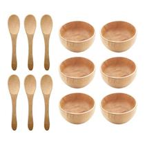 Kit Conj 6 Bowls Com Colheres De Bambu Natural Mini Servir Mesa Posta Molhos Patês Cantinho Do Café