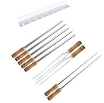 Kit / Conj. suporte + 5 espetos simples + 2 espetos duplo + 2 espetos p/coração cabo madeira 70 cm de lâmina