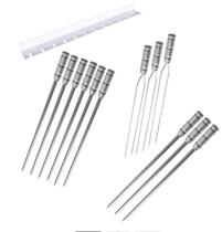 Kit / Conj. suporte + 6 espetos simples + 3 espetos duplo + 3 espetos p/coração cabo alumínio 80 cm de lâmina Kit / Conj. suporte + 6 espetos simples + 3 espetos duplo + 3 espetos p/coração cabo alumínio 80 cm de lâmina