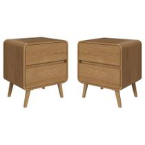 Kit Conjunto 02 Mesas de Cabeceira Canto Curvo com 02 Gavetas e Pés Palito Retrô Kit Conjunto 02 Mesas de Cabeceira Canto Curvo com 02 Gavetas e Pés Palito Retrô