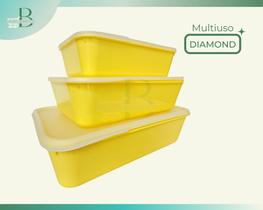 Kit Conjunto 03 Potes vasilhas grandes Diamond de tamanhos diferentes 8litros Amarelo