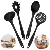 Kit Conjunto 04 Peças de Talheres Silicone Preto Utensilio Para Cozinha