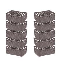 Kit Conjunto 10 Cestos Médio 24,2x19 Eficiente Organizador Decorativo Prático Empilhável Resistente Multiuso