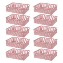 Kit Conjunto 10 Cestos Médio 24,2x19 Eficiente Organizador Decorativo Prático Empilhável Resistente Multiuso