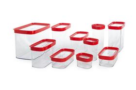 Kit conjunto 10 potes herméticos para mantimentos em acrílico com tampas vermelhas