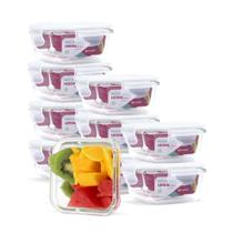 Kit Conjunto 10 Potes Vidro Hermético Tampa Plástico Marmita Mantimentos 320ml