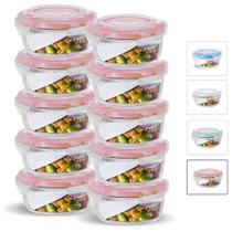 Kit Conjunto 10 Potes Vidro Hermético Tampa Plástico Marmita Mantimentos 620ml