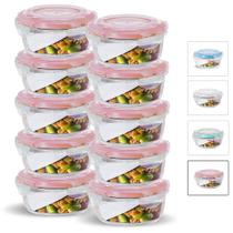 Kit Conjunto 10 Potes Vidro Hermético Tampa Plástico Marmita Mantimentos 620ml