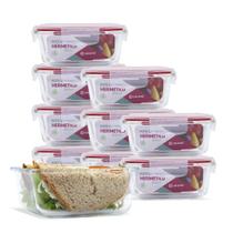 Kit Conjunto 10 Potes Vidro Hermético Tampa Plástico Marmita Mantimentos 800ml