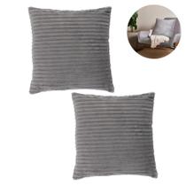 Kit Conjunto 2 Almofadas Decorativas Quadradas Em Veludo Canelado Cinza Macio 45x45cm
