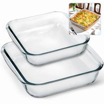 Kit Conjunto 2 Assadeiras Vidro Retangular Refratárias Forno Microondas Receitas Culinaria Resistente Utensilio Termico