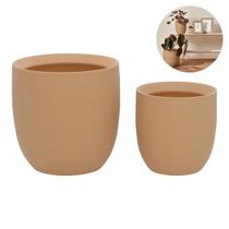 Kit Conjunto 2 Cachepots Decorativos Multiuso Em Cerâmica Marrom Design Rústico Em Alto Relevo