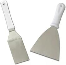 Kit Conjunto 2 Espátulas Cozinha Resistente Calor Cortador Pizza Lanche Reta e Curva Branco Aço Inox
