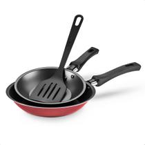 Kit Conjunto 2 Frigideira Com Espátula Revestimento Antiaderente Vermelho Cereja Nº20 e Nº16 MTA - 8985