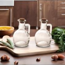 Kit Conjunto 2 Galheteiro Frasco Pote Azeite Vinagre Óleo Em Vidro Borossilicato Tampa Cortiça 180ml