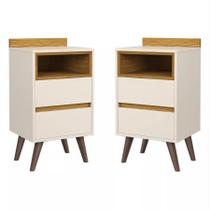 Kit Conjunto 2 Mesa De Cabeceira Retro Quarto Canto 2 Gavetas