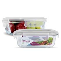 Kit Conjunto 2 Potes Vidro Hermético Tampa Plástico Marmita Mantimentos 370ml