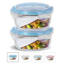 Kit Conjunto 2 Potes Vidro Hermético Tampa Plástico Marmita Mantimentos 620ml