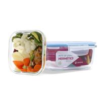 Kit Conjunto 2 Potes Vidro Hermético Tampa Plástico Marmita Mantimentos 800ml