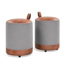 Kit Conjunto 2 Puff puff Banqueta material sintético E Linho Euro Cinza Cm