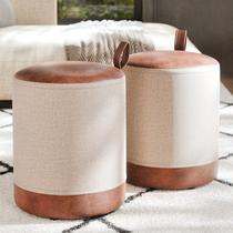 Kit Conjunto 2 Puff puff Banqueta sintético E Linho Euro Bege - Cal Móveis