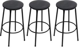 Kit Conjunto 3 banquetas em aço cor preto REFORÇADAS p/ balcão / area gourmet / churrasco / festa assento preto em madeira MODELO RESISTENTE