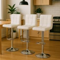 Kit Conjunto 3 Banquetas Estofadas Alta Para Bar Balcão Bancada Giratória Gomos Branca