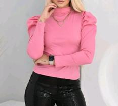 Kit conjunto 3 Blusas feminina canelada manga longa princesa gola alta estilo blogueira