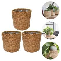 Kit Conjunto 3 Cachepots Decorativos Multiuso Em Fibra Natural Trançados Seagrass Com Forro Plástico Kit Conjunto 3 Cachepots Decorativos Multiuso Em Fibra Natural Trançados Seagrass Com Forro Plástico