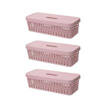 Kit Conjunto 3 Caixa Com Tampa 3,6 Litros Multiuso Empilhável Organizador Lavanderia Prático Versátil Decorativo