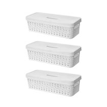 Kit Conjunto 3 Caixa Moderna Organizador 3,6 Litros Com Tampa Decorativo Armário Closet Otimização De Espaço Empilhável Multiuso