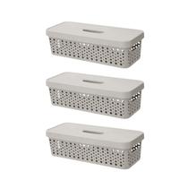 Kit Conjunto 3 Caixa Moderna Organizador 3,6 Litros Com Tampa Decorativo Armário Closet Otimização De Espaço Empilhável Multiuso