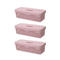 Kit Conjunto 3 Caixa Moderna Organizador 3,6 Litros Com Tampa Decorativo Armário Closet Otimização De Espaço Empilhável Multiuso