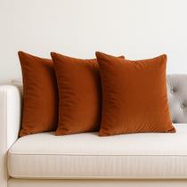 Kit Conjunto 3 Capas Almofadas Veludo Sala Sofa Quarto 45x45 Tons Colorido Cor:Terracota