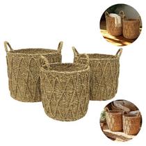 Kit Conjunto 3 Cestos Decorativos Organizadores Multiuso Seagrass Com Alças Fibra Natural Trançada Kit Conjunto 3 Cestos Decorativos Organizadores Multiuso Seagrass Com Alças Fibra Natural Trançada
