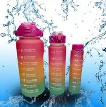 Kit Conjunto 3 Garrafas Água Suco Squeeze DEGRADÊ Motivacional 300ML+900ML+2000ML Antivazamento Kit Conjunto 3 Garrafas Água Suco Squeeze DEGRADÊ Motivacional 300ML+900ML+2000ML Antivazamento
