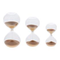 Kit Conjunto 3 Mini Ampulhetas Decorativas Modernas Em Vidro Cristal Com Areia Bege 3 5 E 7 Min