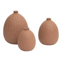 Kit Conjunto 3 Mini Vasos Decorativos Em Cerâmica Rústica Canelada