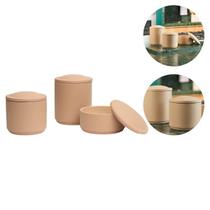 Kit Conjunto 3 Potes Decorativos Multiuso Em Cerâmica Rose Design Minimalista Kit Conjunto 3 Potes Decorativos Multiuso Em Cerâmica Rose Design Minimalista