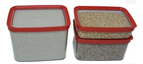Kit Conjunto 3 Potes Herméticos Mantimentos Arroz Feijão