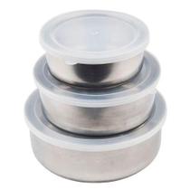 Kit Conjunto 3 Potes Inox Com Tampa Plástica Kit Conjunto 3 Potes Inox Com Tampa Plástica