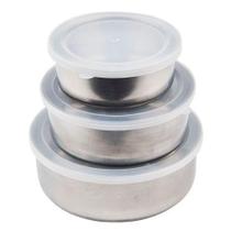 Kit Conjunto 3 Potes Inox Com Tampa Plástica Kit Conjunto 3 Potes Inox Com Tampa Plástica