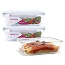 Kit Conjunto 3 Potes Vidro Hermético Tampa Plástico Marmita Mantimentos 1040ml