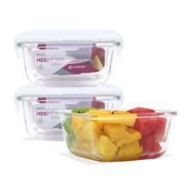 Kit Conjunto 3 Potes Vidro Hermético Tampa Plástico Marmita Mantimentos 320ml