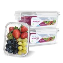 Kit Conjunto 3 Potes Vidro Hermético Tampa Plástico Marmita Mantimentos 370ml