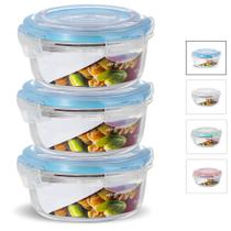 Kit Conjunto 3 Potes Vidro Hermético Tampa Plástico Marmita Mantimentos 620ml