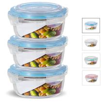 Kit Conjunto 3 Potes Vidro Hermético Tampa Plástico Marmita Mantimentos 620ml